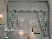Blue plaid Korean-style living room curtains butterfly knot wavy curtain head field garden cloth art curtains bedroom curtains to be made