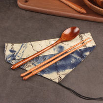 Environmentally friendly wooden spoon travel portable Japanese spoon chopsticks retro chopsticks tableware set tableware spoon chopsticks and wind