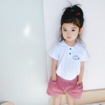 Ins hot style 21 new summer fam small fish navy collar plaid pants boys and girls kindergarten cute short-sleeved suit