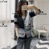 Japan Thom Browne color cardigan TB series V-neck men and women with the same color wool knitted cardigan