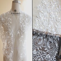 Sequined embroidery wedding dress cloth patch s25 ivory white lace large applique tail sleeve decorative dress accessories