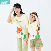 Yin Man child clothing girl T-shirt loose small dinosaur printed parent-child dress short sleeve foreign air 2022 summer dress new product