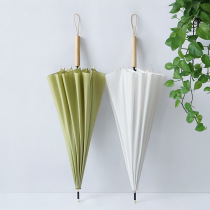 Green umbrella long-handled umbrella ins small fresh literary and artistic simple forest creative long umbrella automatic rain and rain dual-use men and women
