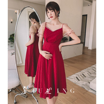 Pregnant Woman Toast Bridal Summer Wedding Engagement Gown Woman Wine Red Color Big Code Normal Can Wear Lace Dress