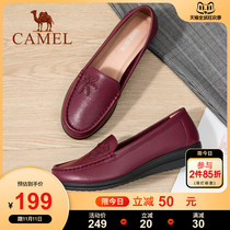 Camel womens shoes 2021 autumn new mother shoes leather middle-aged womens shoes Bean shoes single shoes
