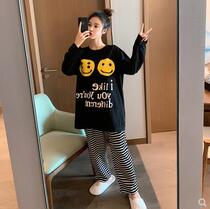 South Koreas new students cute smiling pajamas womens spring and autumn cotton long sleeve Net red same home clothes two-piece set