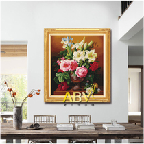 ABV Old Three Cross embroidered pure cotton thread embroidered with precision printed full embroidered living room oil painting bottle flower rich and elegant