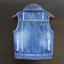 Childrens clothing boy denim vest spring clothing Korean childrens shoulder horse clip middle child denim coat Spring and Autumn Tide