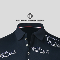 THOM BARNACLE OFFICIAL 2022 NEW MALE SUMMER LEISURE 100 LAP PURE COTTON PRINTED POLO SHIRT