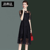 Sea turquoise blue Hepburn Winds dress Women Summer 2022 new Fashion lace dress Skinny mesh dress 01862