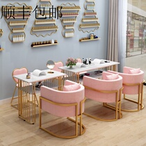 European style Nordic double marble nail table and chair set combination simple modern gold iron single double beauty
