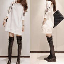 Tide brand 2021 new cotton plus velvet coat long sleeve T-shirt long loose womens plus size dress