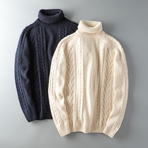 Foreign trade tail single male cut bull high neck sweater thick thread twist vintage pure cotton export original single sweater coat