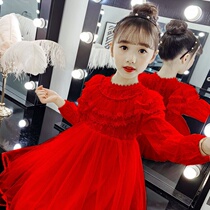 Girls Princess dress spring and autumn childrens dress 2020 new style girl red dress gauze dress foreign atmosphere tide