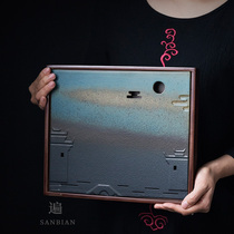 Three Zen tea tray Ceramic water storage dry tea table Square round Japanese Kung Fu tea tray Simple household