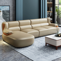 Leather sofa Modern minimalist living room combination suit corner first floor cowhide Nordic leather sofa size apartment