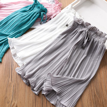 Girls organ pants Baby mosquito pants Pleated pants Summer cool wide leg pants Summer new seven-point pants nine-point pants