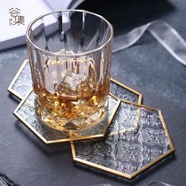 Nordic Ins Wind Brass Bar Glass Cups Cushion Light Lavish Creative Home Geometric Relief Anti Slip Coffee Cup Cushion Tea Toto