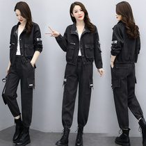 Fashion Suit Pants Women Spring 2022 New Reduced Age Ocean Air Casual Tooling Denim Two Bunches Foot Pants Suit