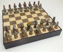 Chess Medieval Crusade Depression Painting Group Walnut Maple Wood Storage Tournament Competition