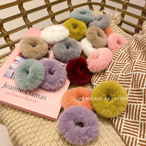 Black Large Intestine Hair Ring Plush Net Red Sugar Fruit Color Imitation Rabbit Hair Rope Softgirl Zhair Hair Rope South Korea Mori Department 100 Lap