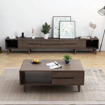 Nordic simple modern full solid wood telescopic TV cabinet tea table combination living room furniture bedroom TV cabinet