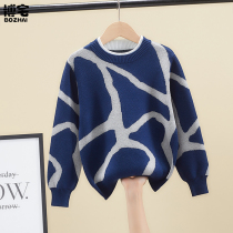 Childrens sweater boy autumn winter new 2021 exploits foreign air CUHK child gush thicken thickened needling jersey winter dress hit bottom