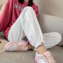 White Speed Dry Sports Pants Woman Spring Autumn 2022 New High Waist Display Slim Pants Straight Barrel Loose Kharen Casual Wear Pants