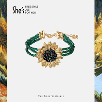 shes xizi van gogh sunflower original handmade beaded mineral color crystal three-strand beaded bracelet bracelet bracelet