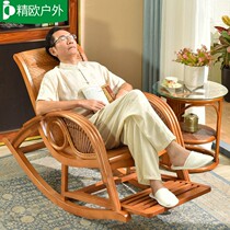 Household solid wood rattan chair Rocking chair Indoor lunch break recliner Comfortable leisure chair Balcony elderly living room leisure chair