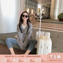 Short sports striped sweater cardigan jacket womens spring and autumn Korean loose thin ins tide casual baseball uniform