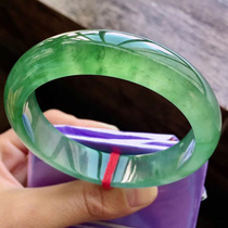 Myanmar jade factory ice floating flower full Yang green jade bracelet old pit A cargo jade bracelet round bar moist