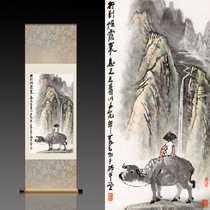 Silk scroll painting gift painting to send foreigners to smoke and see the waterfall picture shepherd boy riding the cow picture living room study hanging painting calligraphy and painting