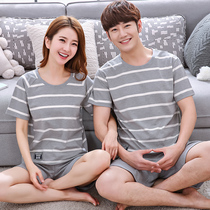 summer couple pajamas pure cotton short sleeve men's Korean style cute large size pure cotton women's home clothing set summer