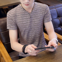 Rich Guido Silk Light Cotton T Shirt Male Mesh Summer New V Collar Ice Silk Half Sleeve Compassionate Youth Fix The Trend Men
