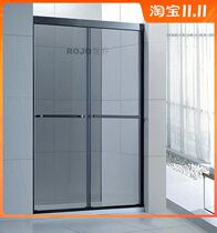 Huangqiao black stainless steel shower room bathroom tempered glass partition in-shaped dry and wet separation shower door