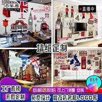 3D retro European and American Inn Style Brick Wall Large Wall Sticker Bus Old Lord Car Wallpaper Children Amusement Park Sticker