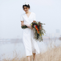 French light wedding dress 2021 New retro minimalist satin forest bride bridal tour long out gauze dress dress dress