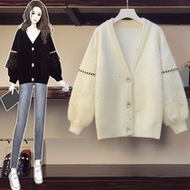 Fat girls wear autumn clothes 2021 new Western style loose fat sister age reduction thin wool cardigan jacket