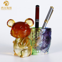 Glass mouse pen holder ornament zodiac mouse cute gift Crystal crafts birthday gift Office desktop