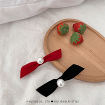 Black retro pearl velvet butterfly knot hair clip female tennis red temperamental Liu Haiclip Hairpin Hairpin Clip Korea Hair Accessories