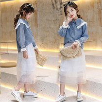 2019 New childrens clothing female children Girl Girl foreign girl girl lace shirt skirt set