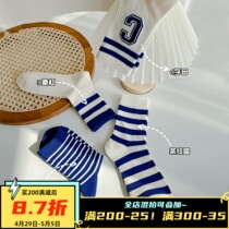 Ultra 100 lap college wind cotton socks female midcylinder spring and autumn blue streaks in cylinder socks with sweat and air