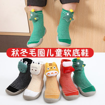 0-4 years old ins Korean version of autumn and winter thick Terry sticky flower childrens socks shoes baby soft base toddler shoes floor shoes