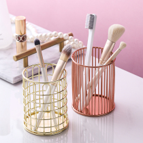 ins makeup brush bucket containing eyebrow pencil cylinder containing box Nordic wind tabletop iron art gold round beauty brush comb