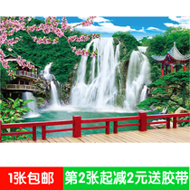 Large landscape landscape poster painting living room wall stickers without adhesive dormitory dormitory bedroom Waterfall pavilion bridge 7736