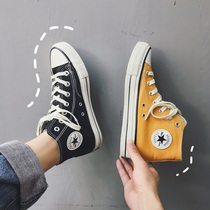 High Help Sail Cloth Shoes Men 1970s Fall Han version Student Breathable Plate Shoes Little Dirty Orange Orange 100 Hovers Couple Port Craze Shoes