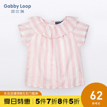Gabriel childrens clothing summer New Girls round neck short sleeve striped shirt