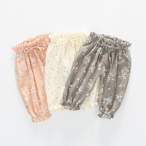 Girl anti-mosquito pants 1-3 years old 2 Summer thin ice silk cotton linen loose Korean version of baby boy baby pants