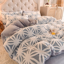 Winter double face suede bed Hat Style Secret Garden Lamb Suede Four Pieces Of Milk Suede Coral Suede Thickened Quilt Cover Bed Linen